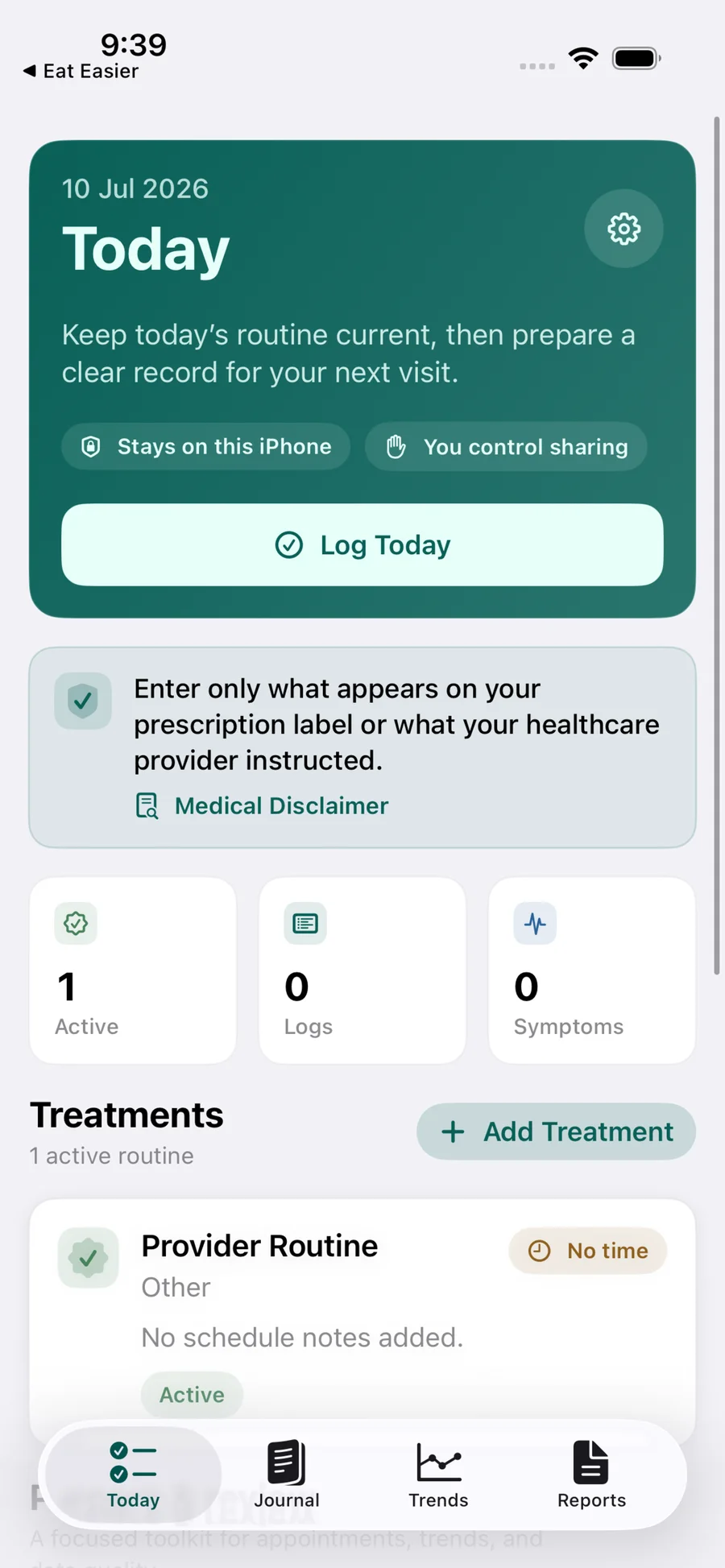 Genetiqo Vault Today screen with quick actions for journal entries on iPhone