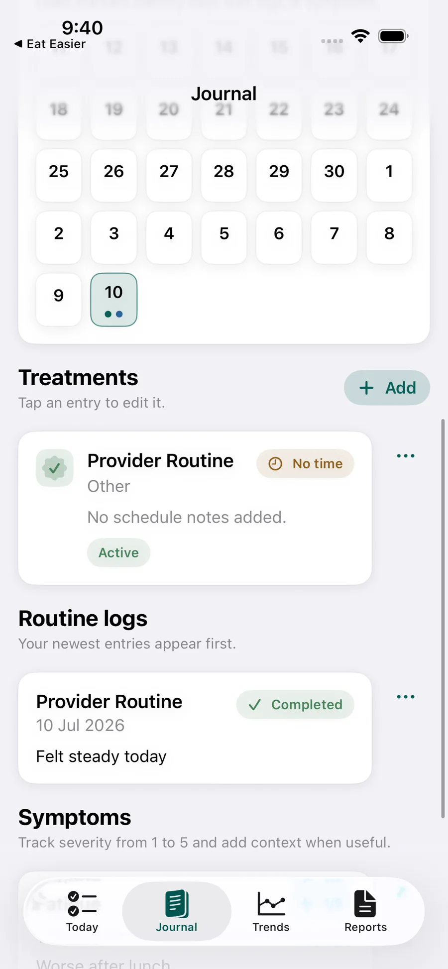 Genetiqo Vault Journal screen showing dated entries and routine logs on iPhone