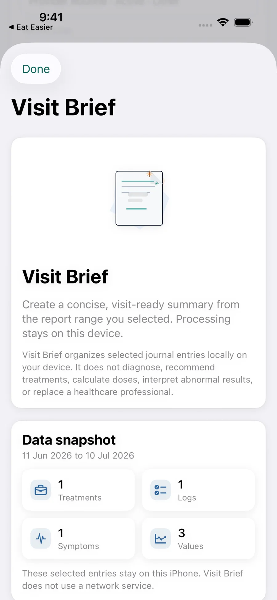 Genetiqo Vault Visit Brief preview organized from a selected report range on iPhone